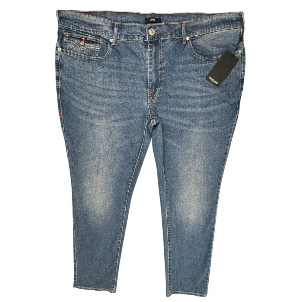 True Religion Geno Mens 44x32 Jeans Relaxed Slim Blue Denim Horseshoe NWT 700596